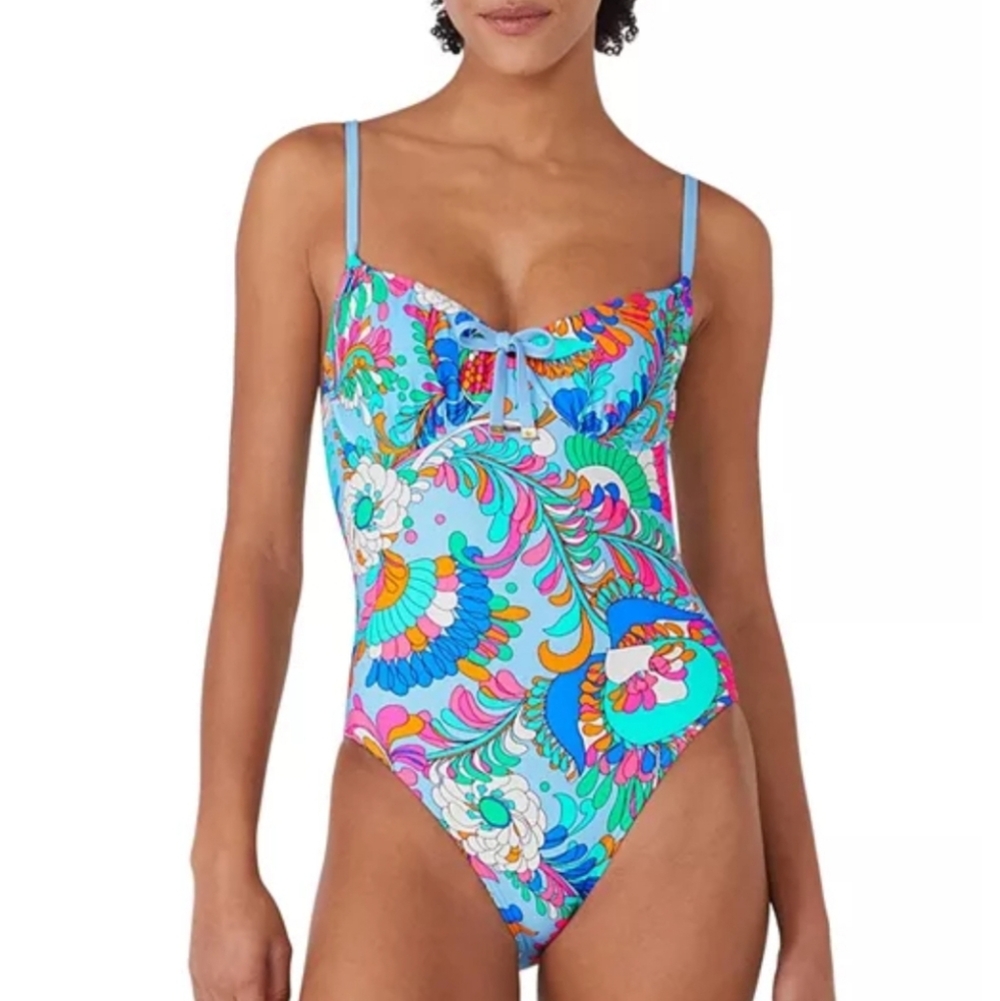 NEW! KATE SPADE One-Piece Swimsuit Bathing Suit Cinch Tie Underwire Cups Medium.